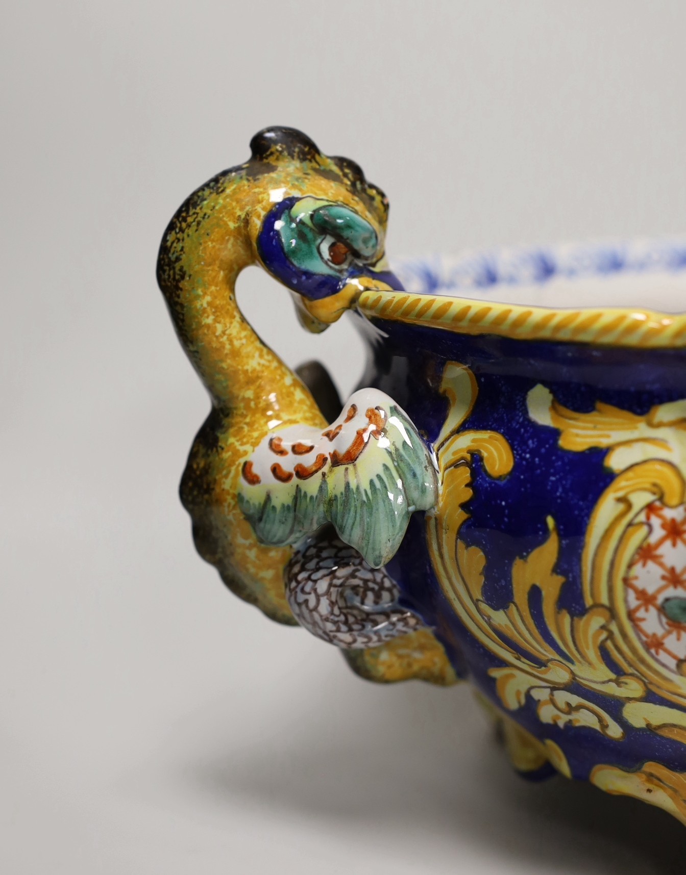 A Nevers, Antoine Montagnon majolica jardiniere, late 19th century, 47cm wide